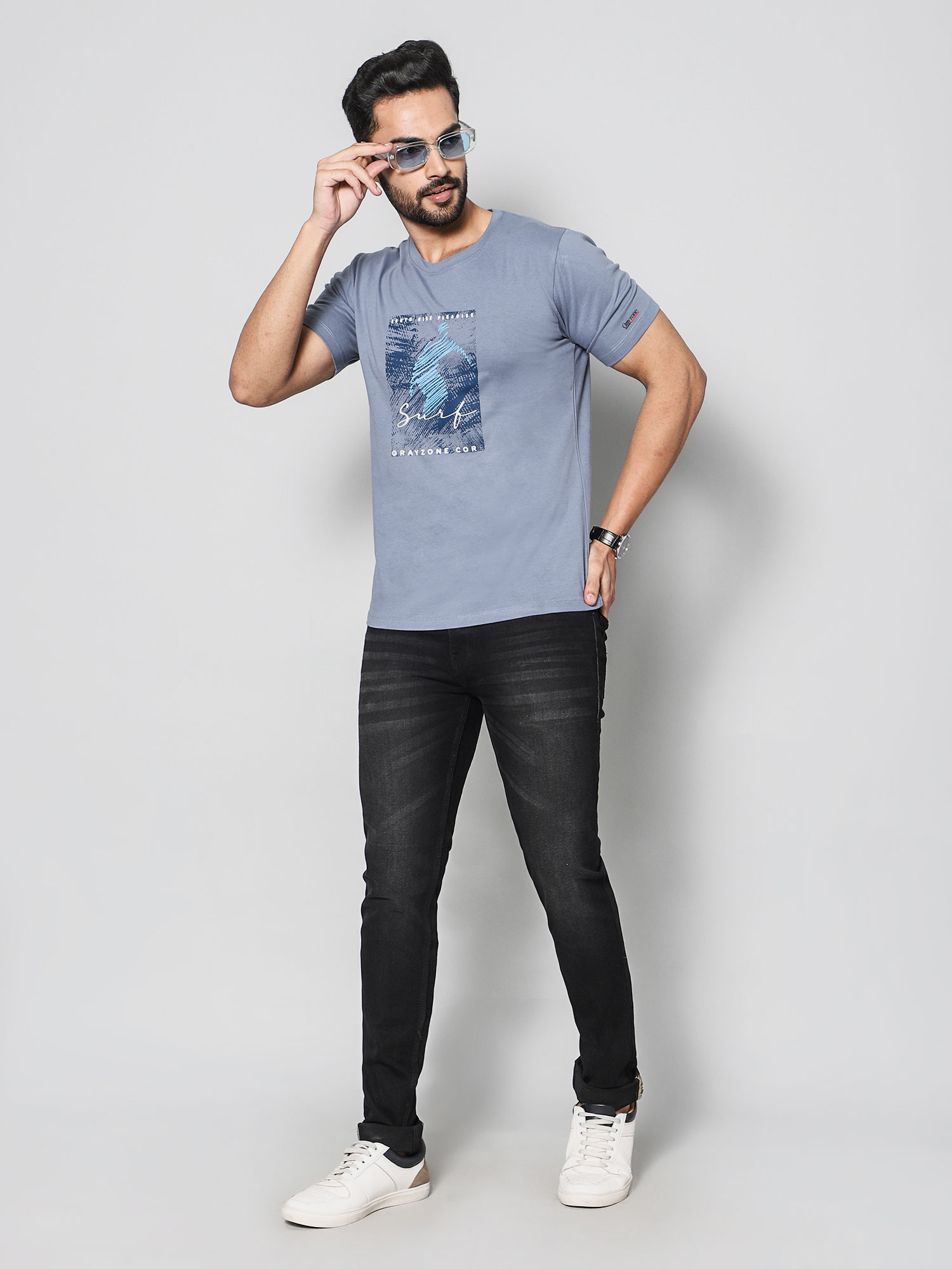 Basic Men Round Neck Surf Airforce T-shirt – Gray Zone